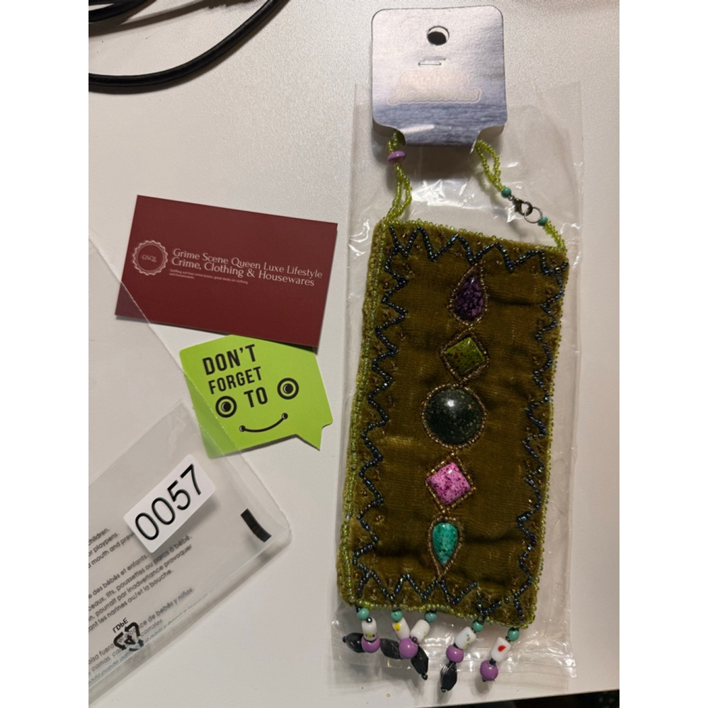 Women's Unbranded Beaded Velvet Pouch One Size Olive Green from vendor for Free